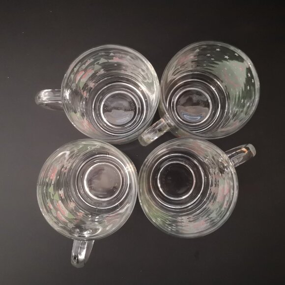 Vintage Kig Indonesia Set of 4 Clear Glass Christmas Scene Mugs w/ Handles - Picture 2 of 6